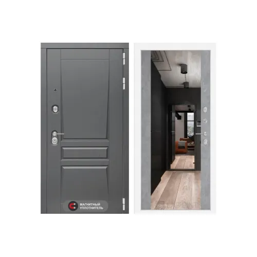 Входная дверь labirint Платинум с Зеркалом Максимум Бетон светлый