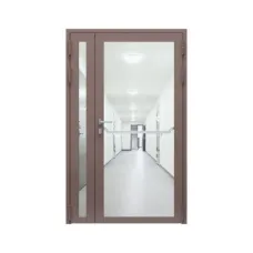 Дверь противопожарная остекленная двупольная ДПО-Олимп-02/60 (EIW60) из стального профиля, торцевая коробка (1250х2090мм), RAL8017